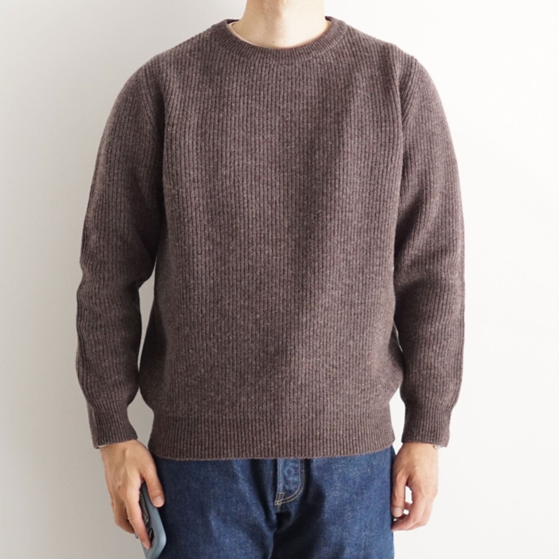 7G Merino Half-Cardigan Crewneck