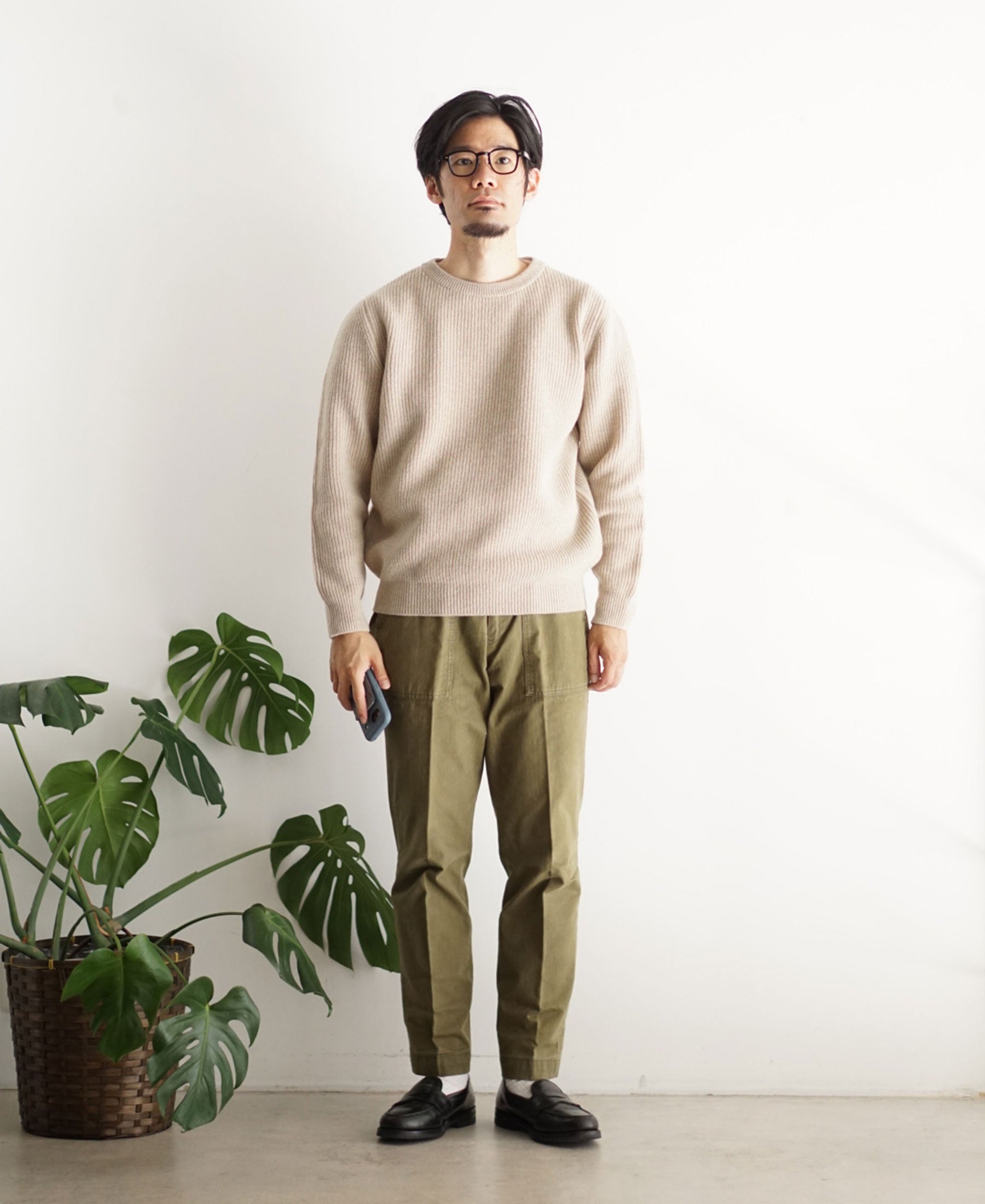 7G Merino Half-Cardigan Crewneck
