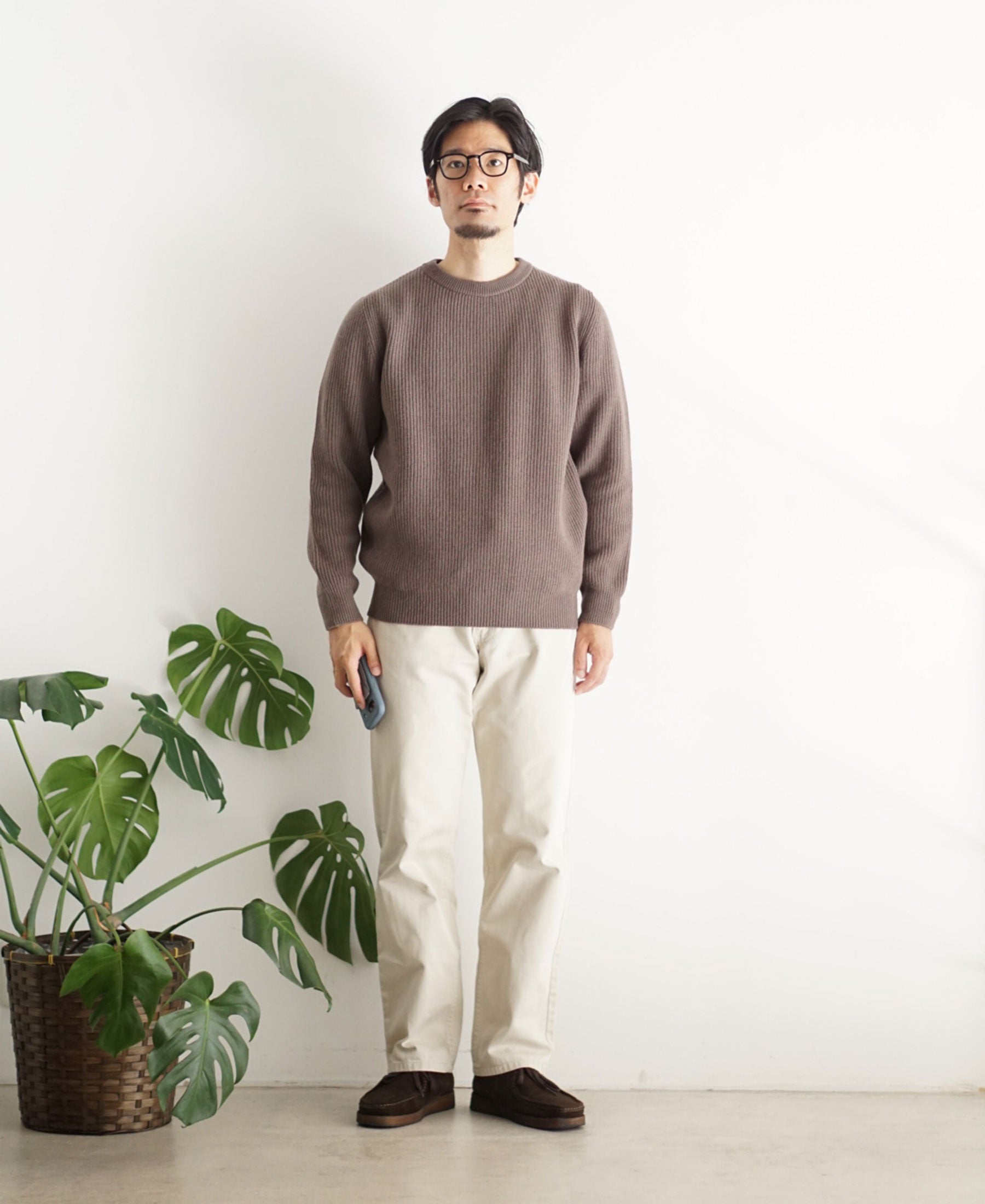 7G Merino Half-Cardigan Crewneck