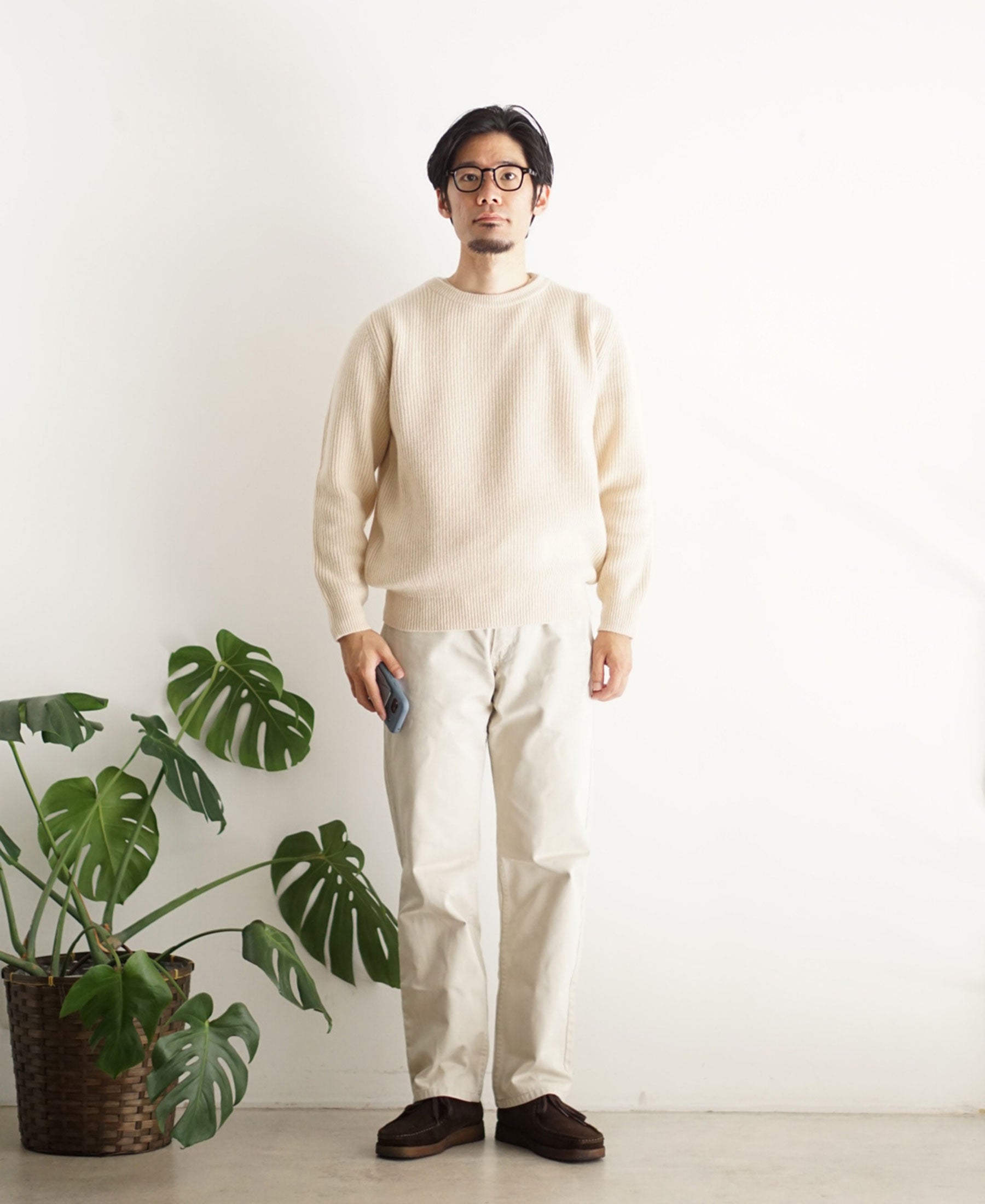 7G Merino Half-Cardigan Crewneck