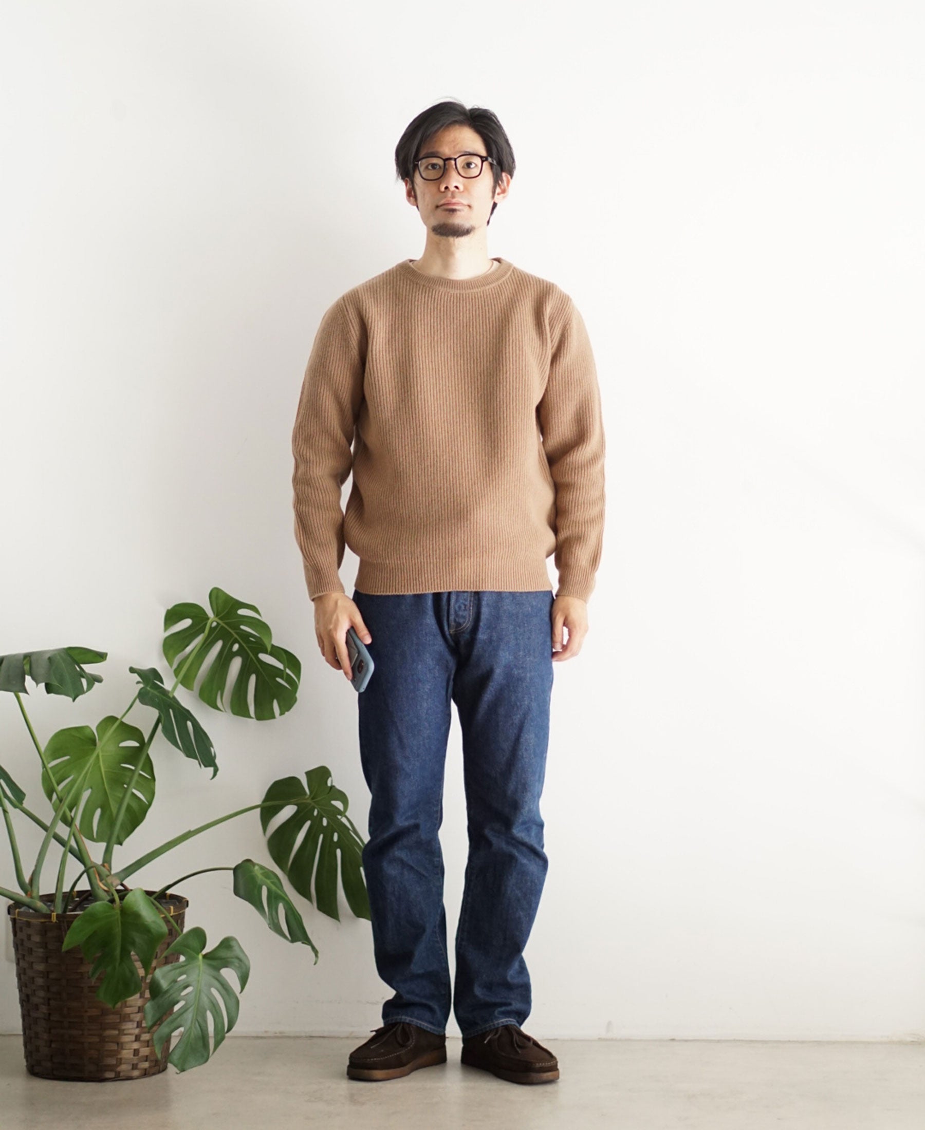 7G Merino Half-Cardigan Crewneck