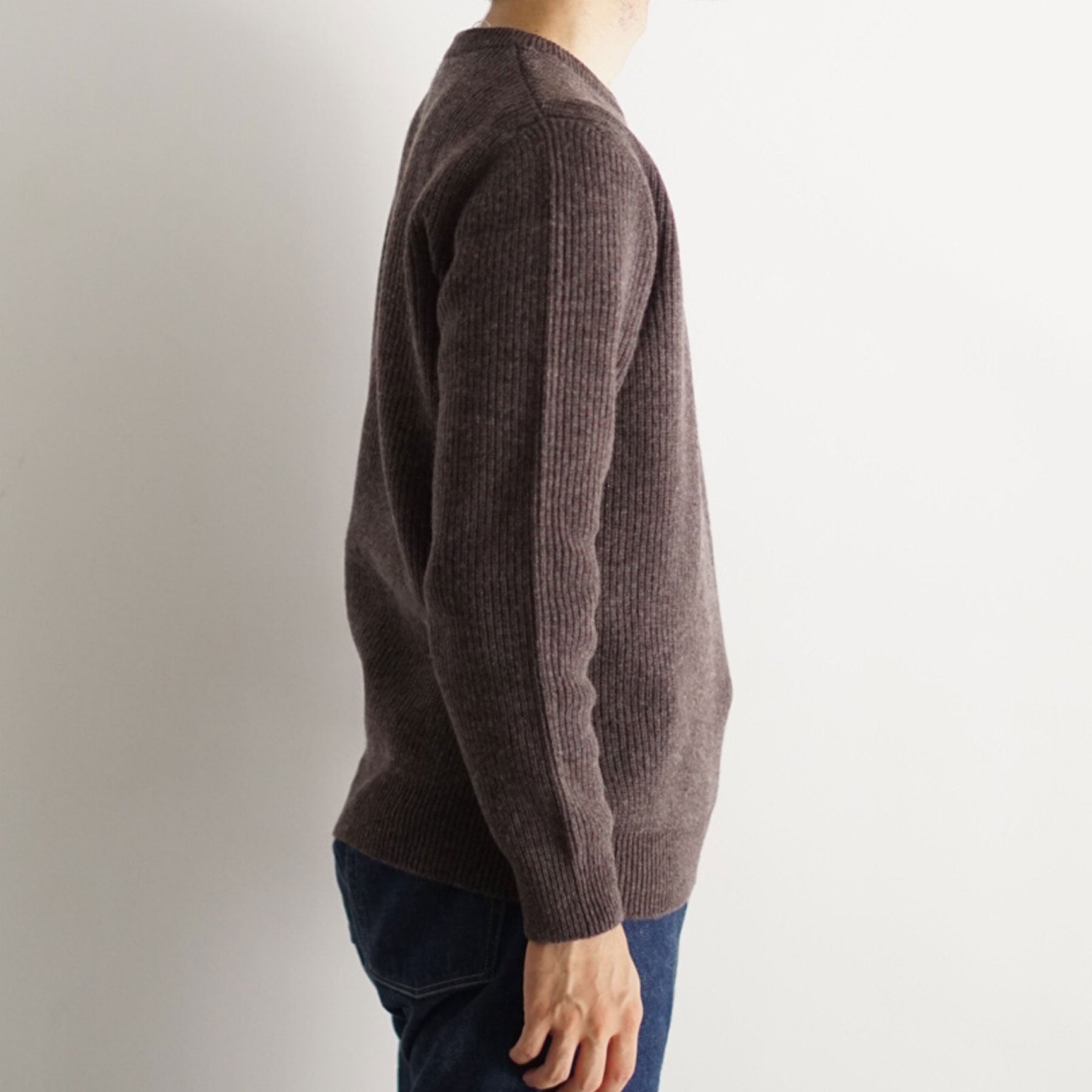 7G Merino Half-Cardigan Crewneck
