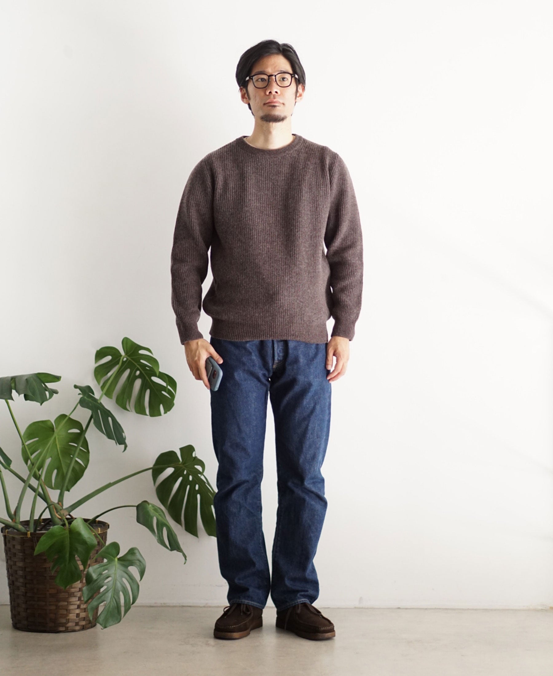 7G Merino Half-Cardigan Crewneck